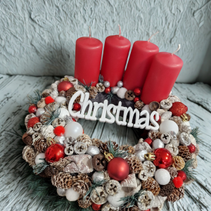 "Piros ""Christmas""  adventi koszorú- 29 cm"