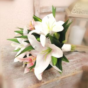 Liliom menyasszonyi örök csokor- 25 cm