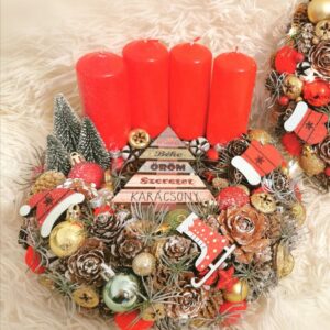 Piros adventi koszorú- 26 cm