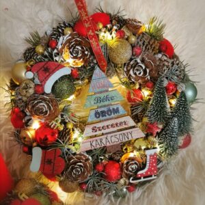 Világítós adventi ajtódísz- 26 cm