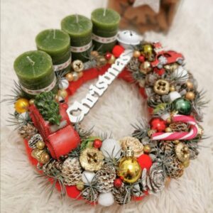 Piros zöld adventi koszorú- 29 cm