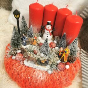 Piros adventi koszorú- 24 cm