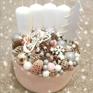 Púder rózsaszín, fehér adventi box- 20 cm