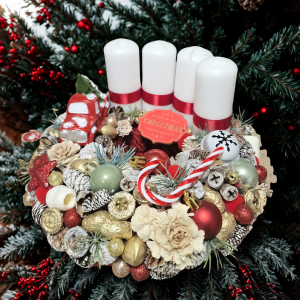 Piros, fehér adventi koszorú- 26 cm