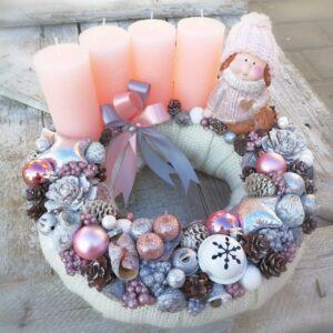 Fehér adventi koszorú- 30 cm