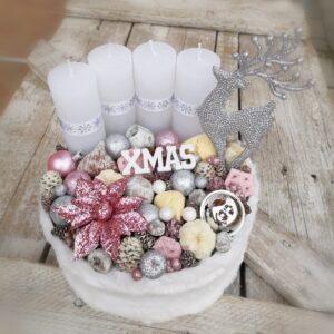 Fehér, púder adventi box- 20 cm