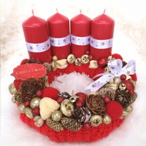 Piros adventi koszorú- 24 cm