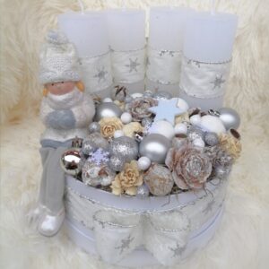 Ezüst, fehér adventi box- 20 cm
