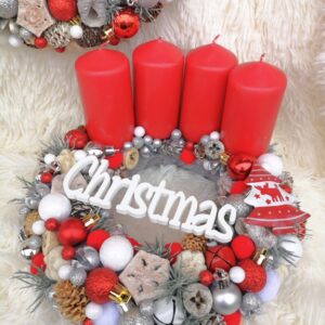 "Crveni ""Christmas"" adventski vijenac - 26 cm"