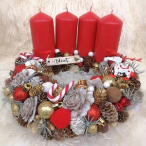 Piros adventi koszorú- 26 cm