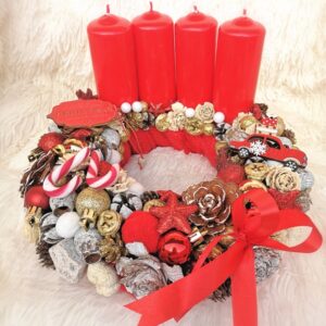 Piros masnis adventi koszorú- 26 cm